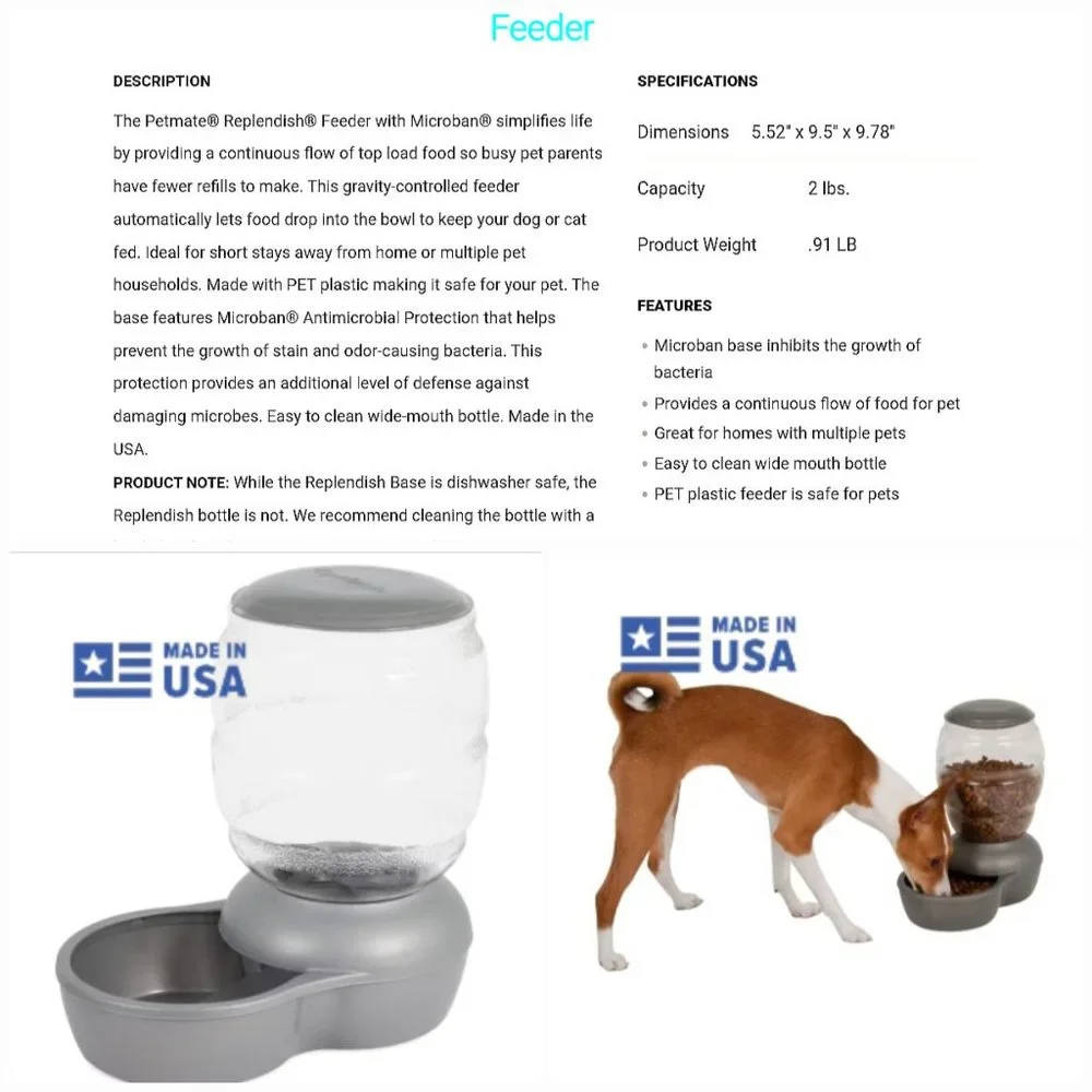 'PETMATE' REPLEN̈ÐISH PET FEEDER SYSTEM 2-PIECE SET FOOD & WATER COMPLETE SET